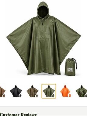 USGI Olive Green Military Rain Poncho with Hood